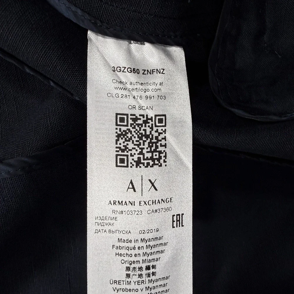 Armani Exchange AX Blazer Mens 36R Blue Linen Viscose Sport Coat 3GZG60 ZNFNZ